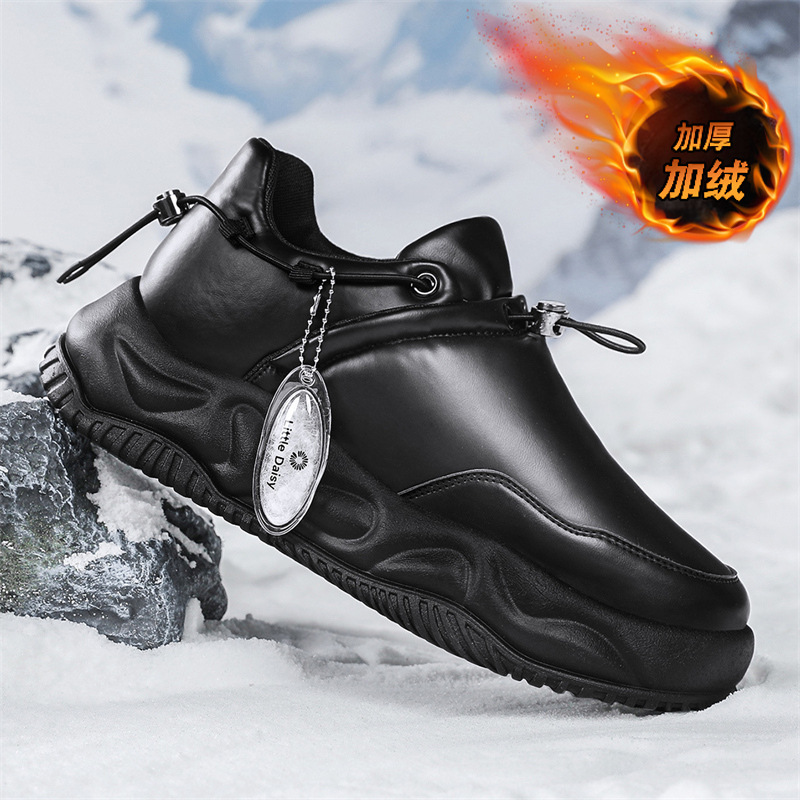남자 겨울 따뜻한 눈 부츠 하이 탑 야외 스노우 부츠 북쪽 겨울 내한성 가죽 미끄럼 방지 스노우 부츠