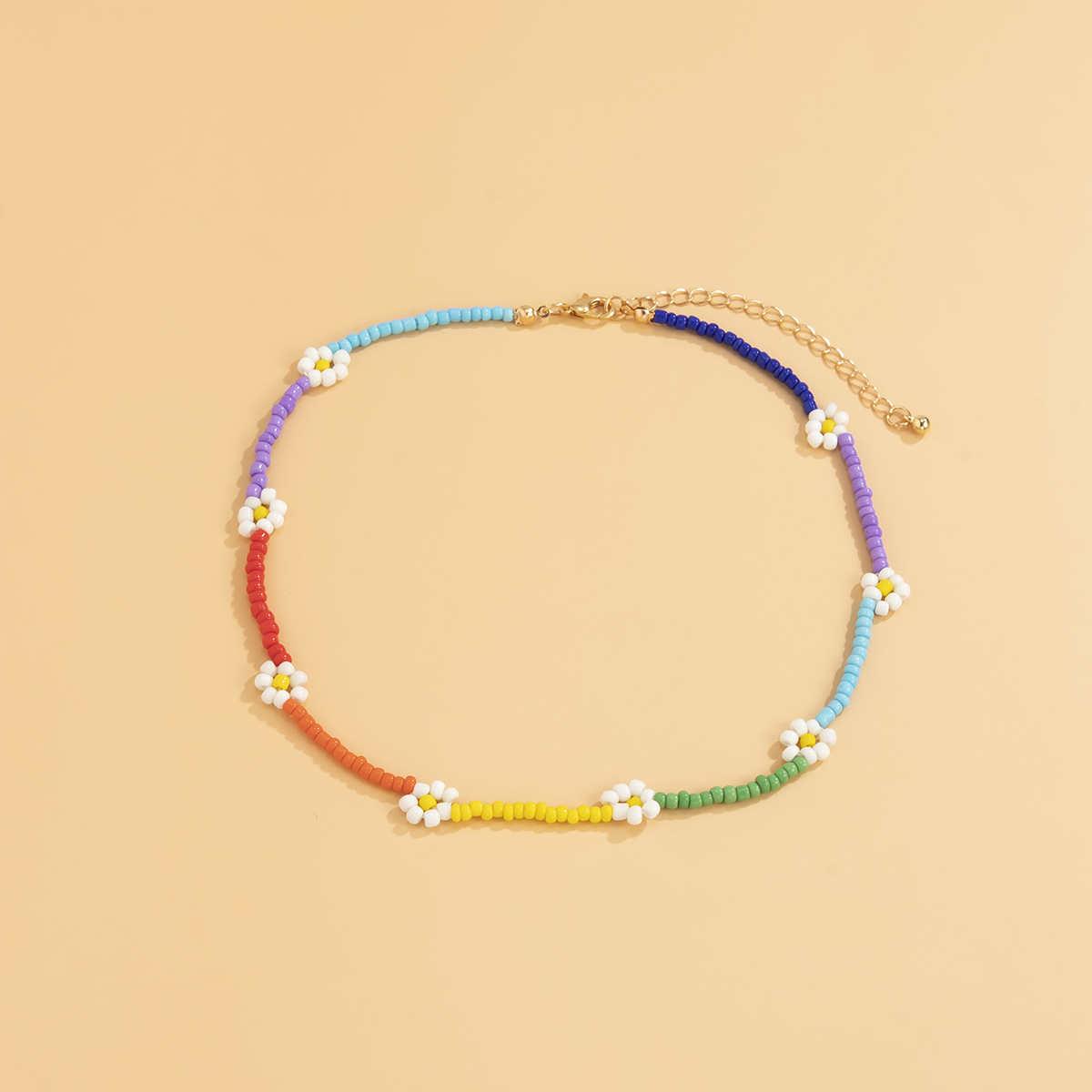 欧美跨境饰品 简约小雏菊撞色拼接锁骨链 田园复古花朵小清新项链