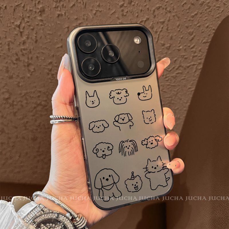 Suitable for Apple 17 Mobile Phone Case Cartoon Anti-Fall Iphone16Pro Design Sense 15 Niche Hand-Painted Line Puppy