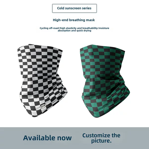 Chessboard Checkerboard Seamless Magic Headscarf Ice Silk Men's and Women's Personality Mask Sunscreen Outdoor Riding Cross-country Scarf Set Trendy