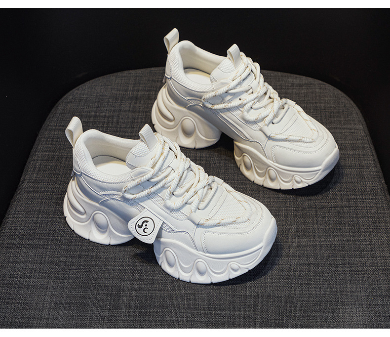 Giày sneaker nữ đế dày tăng chiều cao 7cm phong cách sao, dây buộc thời trang — M2555 Màu đen, M2555 màu be, M2555 màu hồng chi tiết 23