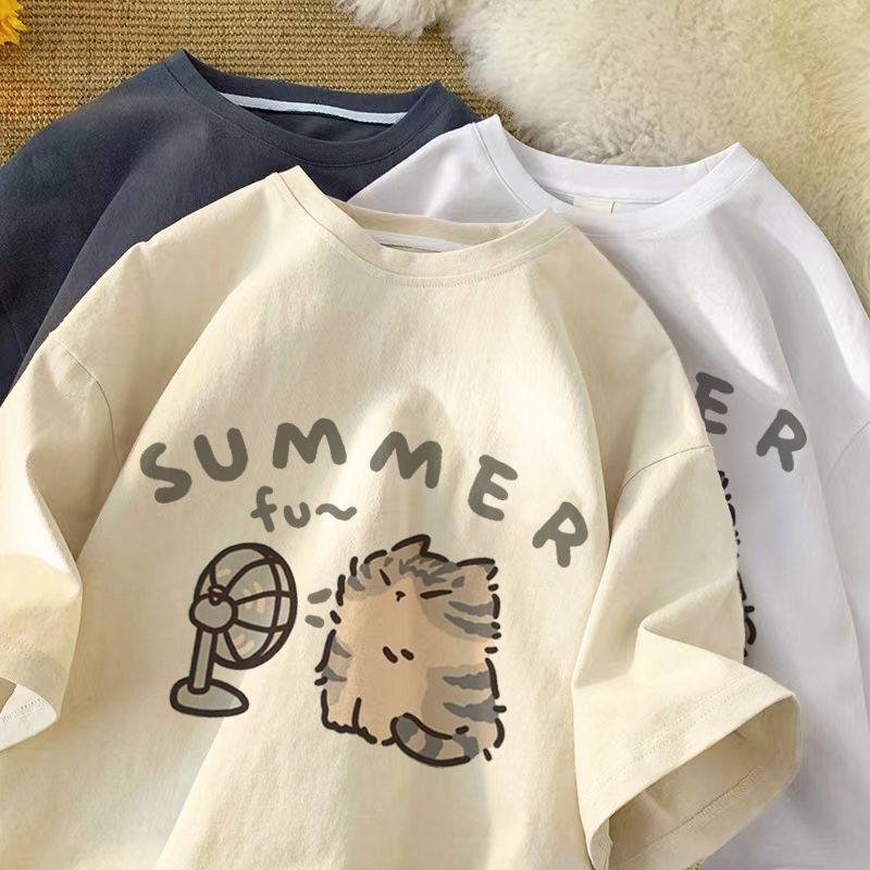 Cartoon Short-Sleeved T-Shirt 2025 New Oversize Design Niche American Loose Versatile Half-Sleeved Top Ins