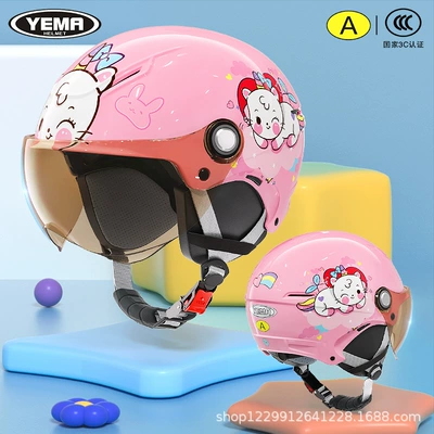 Motosiklet kaskı (dəbilqə) – Kidsren's Helmet for Girls, All-Season - four-seasons-light-pink-unicorn-kitten-light-silver-short-mirror