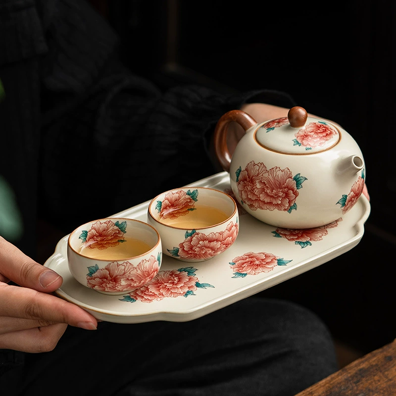 Ru Kiln Peony Xishi Pot чайный набор: чайник; чайник+2 чашки; чайник+2 чашки+поднос; чайник+4 чашки+поднос