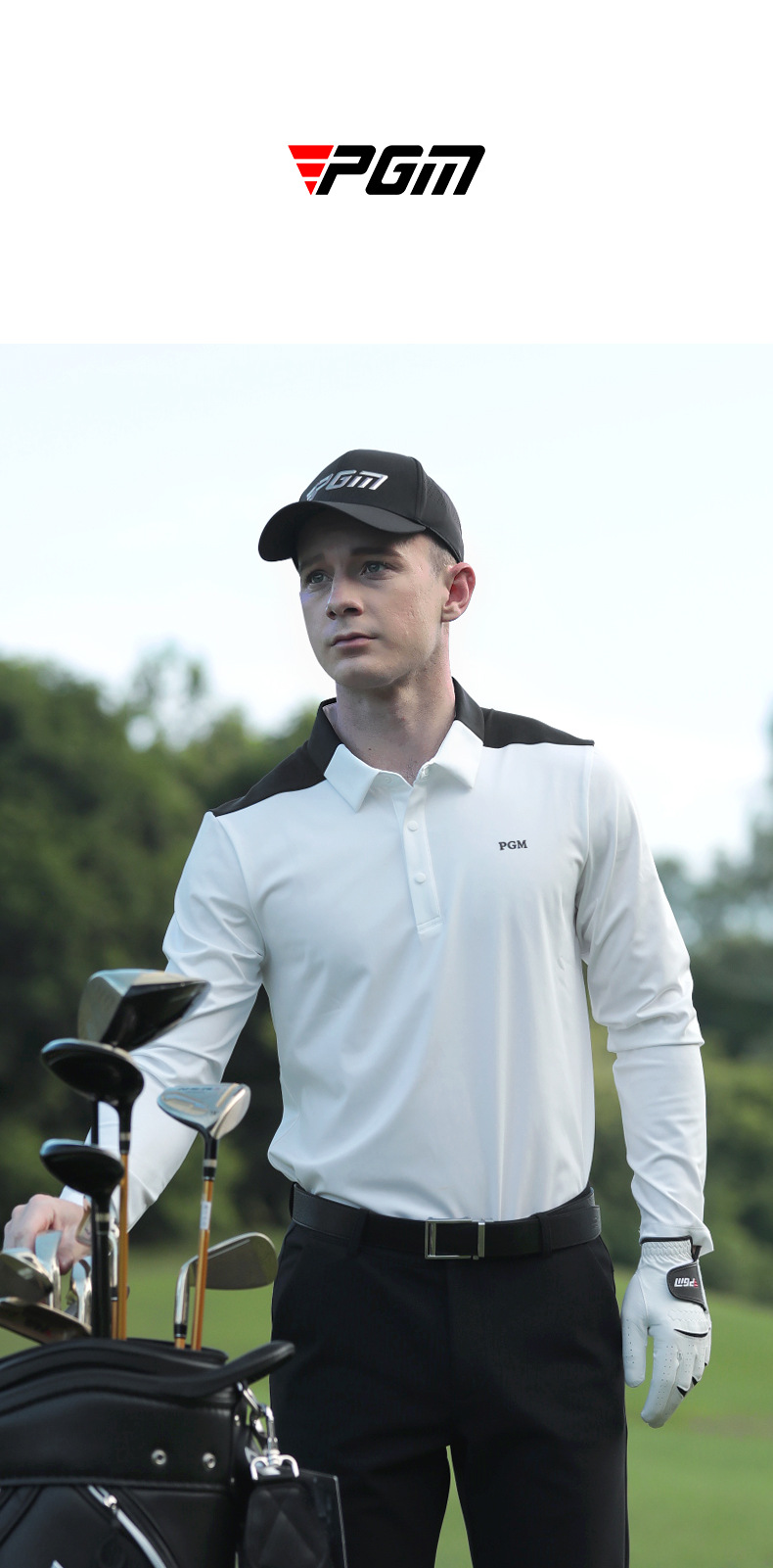 Áo polo golf nam dài tay phối màu cổ bẻ — KUZ166-Quần Đen, YF651-Áo màu trắng, YF651-Áo màu đen, KUZ166-Quần kaki chi tiết 4