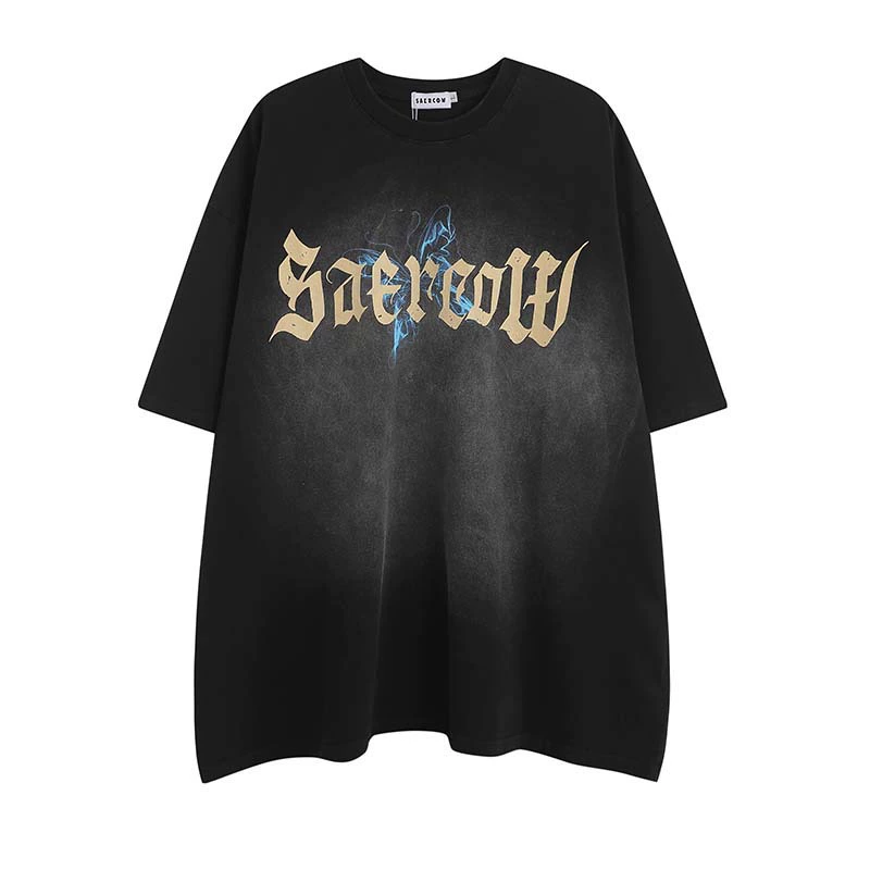 Модная винтажная Мужская футболка с коротким рукавом в национальном американском стиле, выстиранная распылительной краской, с принтом проблемных букв, модная брендовая свободная Базовая рубашка