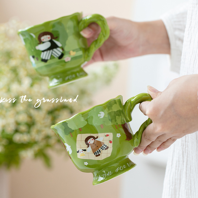 Art retro encantador taza de marca de taza de agua de niñas taza de café doméstica taza de cerámica de oficina taza de desayuno exquisita