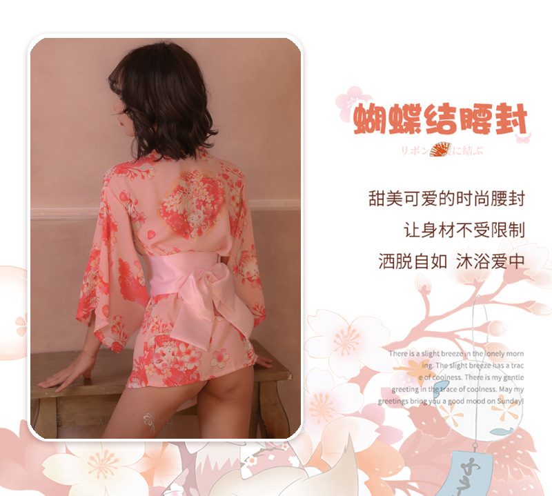 Kimono-Style Lingerie Robe Set with Belt and Thong, Polyester, One Size — detail image 11