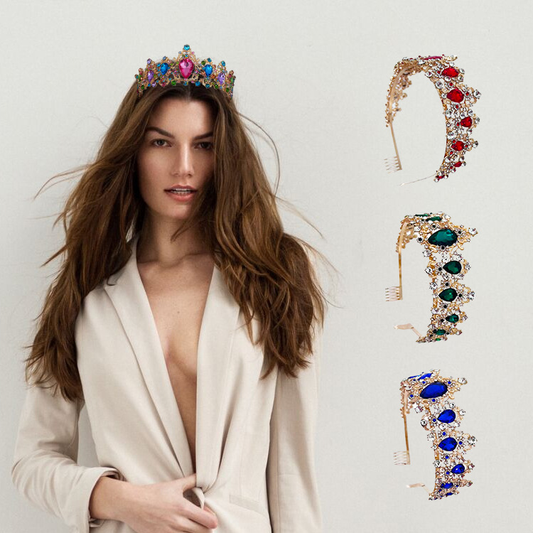 Corona de novia europea y americana con diamantes de imitación, diadema de reina para boda, accesorio para el cabello de cumpleaños, diadema para peinado, corona para el cabello, tocado de princesa