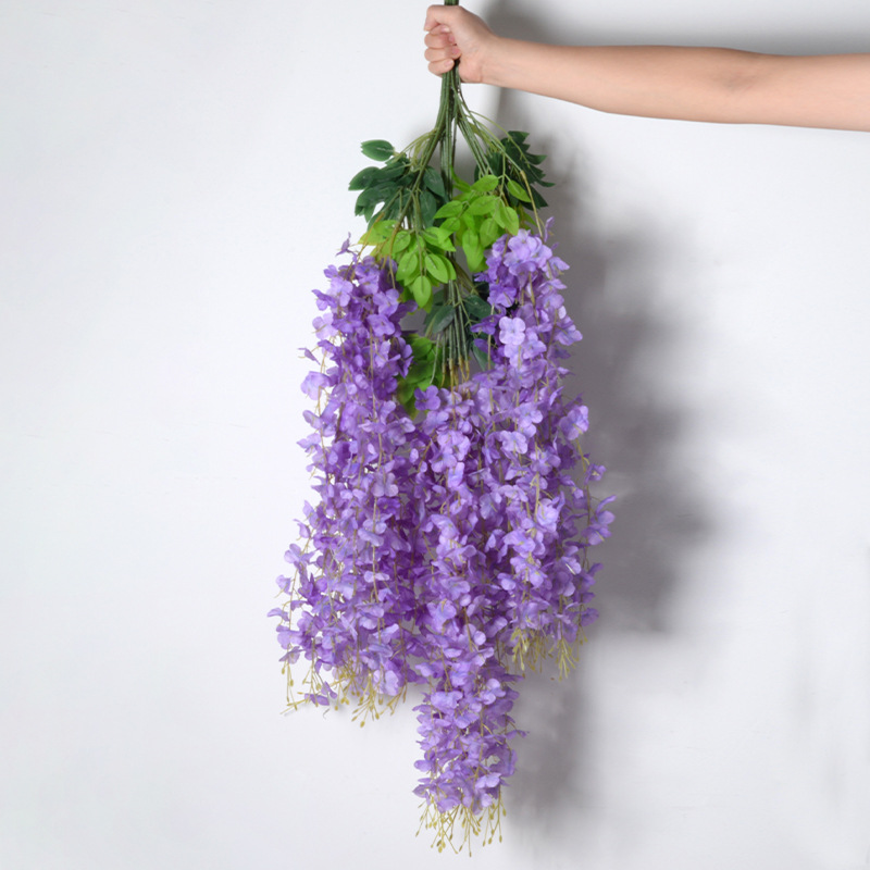 Flores de simulación 6 hojas de cifrado wisteria petal de feijano flor de arco de boda decoración de flores falsas de caña violeta