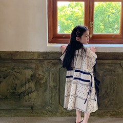 Children's Dress Drop Shipping 2024 Summer Collection: Cute Korean-Style Drawstring Long Dress in Ethnic Floral Design for Girls