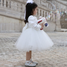 女宝宝周岁礼服轻奢高端花童婚礼小女孩婚纱蓬蓬裙甜美公主裙白色