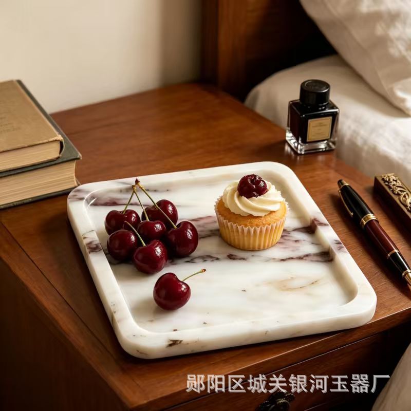Manufacturer's Natural Marble Tray, Light Luxury Ins-Style Aromatherapy Jewelry Storage Tray, Hotel Dessert Display Tray, Storage Tray
