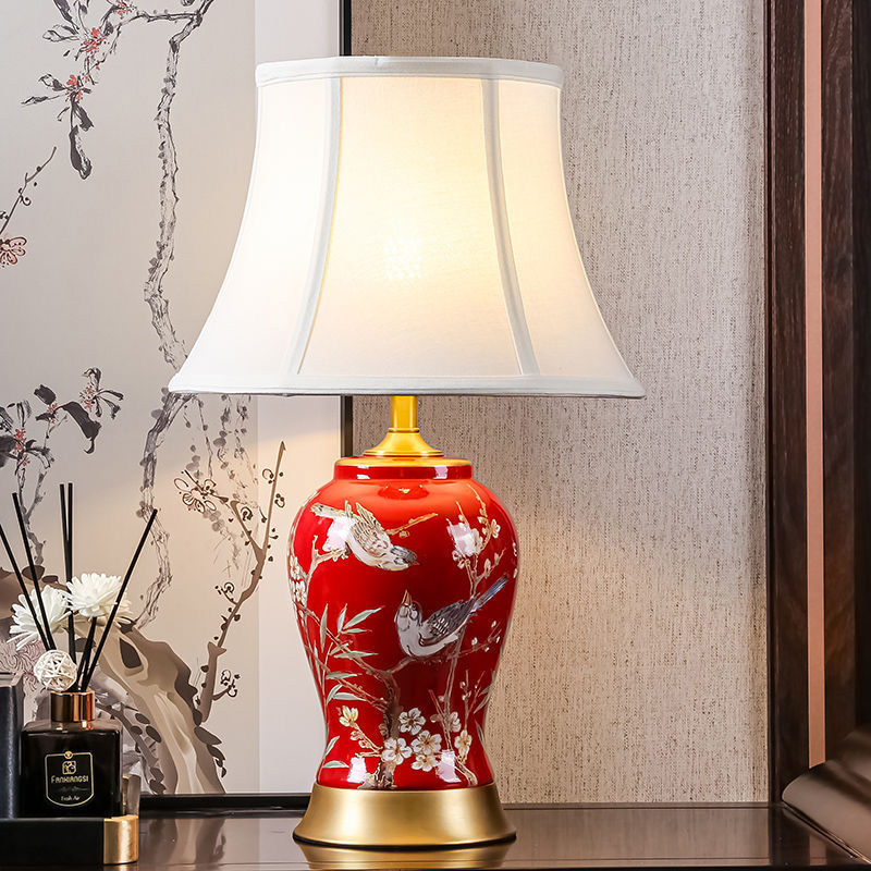 American New Chinese Ceramic Table Lamp Bedroom Bedside Living Room Decorative Lamps Warm Adjustable Light and Dark Home Atmosphere Lamp