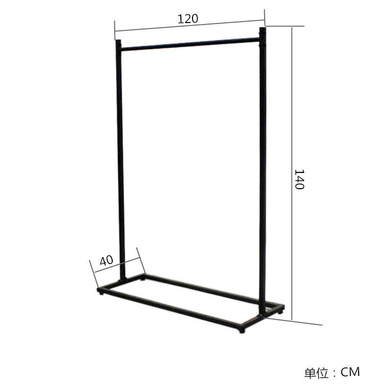 Tienda de ropa colgar percha de ropa tubo cuadrado hierro forjado negro tipo suelo colgante lateral estante de boda tienda de ropa infantil estante de exhibición de estantes de isla