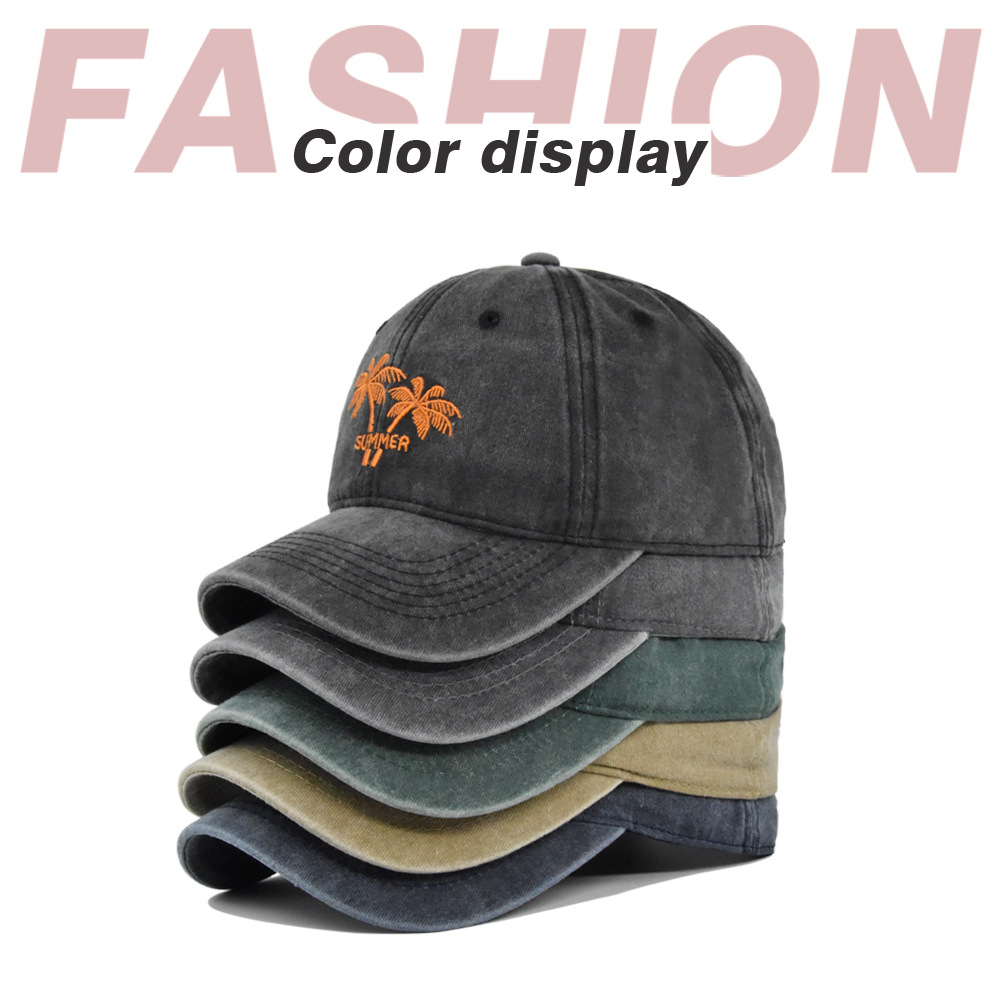 Mens Baseball Cap With Coconut Embroidery Washed Cotton Sun Visor_voghion.com