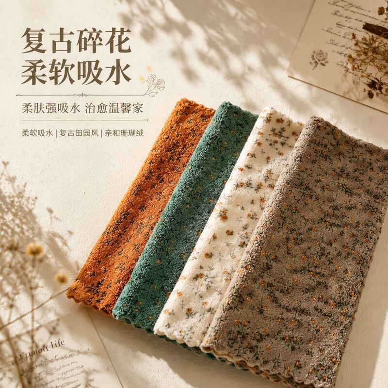 4-Pack of Vintage Floral Cleaning Cloths, High-Quality Kitchen Cleaning Cloths, Thick Non-Greasy Square Towels, Hand Towels, Dishwashing Towels