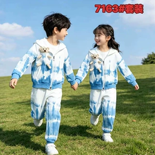 云南手工扎染儿童卫衣蓝白帽衫休闲上衣棉麻蓝染草木染