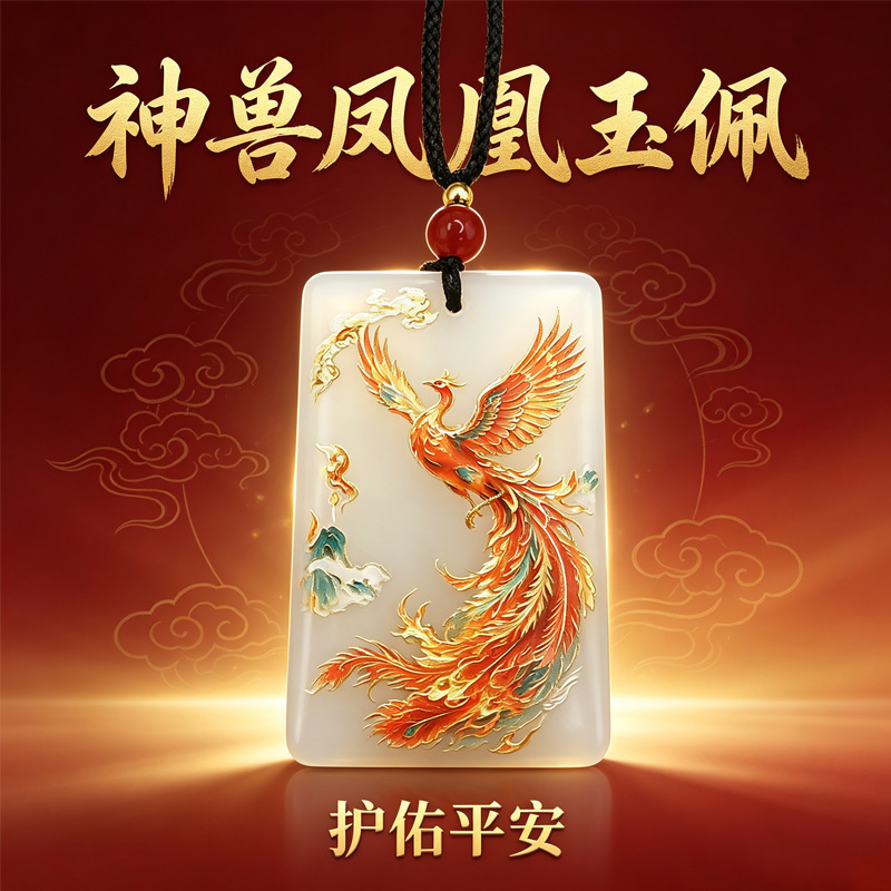 Directly from the manufacturer, three-dimensional painted phoenix pendant, auspicious square amulet, peace charm, unisex necklace, Chinese style jewelry Directly from the manufacturer, three-dimensional painted phoenix pendant, auspicious square amulet, peace charm, unisex necklace, Chinese style jewelry