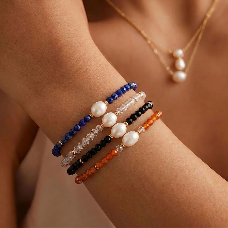 Versatile titanium steel freshwater pearl bracelet with dopamine-colored zirconia, popular on live streams, cross-border women's bracelet Versatile titanium steel freshwater pearl bracelet with dopamine-colored zirconia, popular on live streams, cross-border women's bracelet