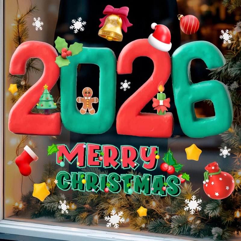 Aike JD4645 クリスマス漫画カラー 2026 数字英語アルファベットウィンドウステッカーショッピングモール装飾静電ステッカー|undefined
