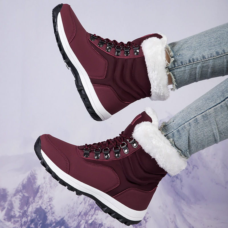 2025 nuevas botas de nieve de invierno transfronterizas para mujeres calientes y terciopelo grueso al noreste zapatos de algodón de esquí al aire libre tamaño grande