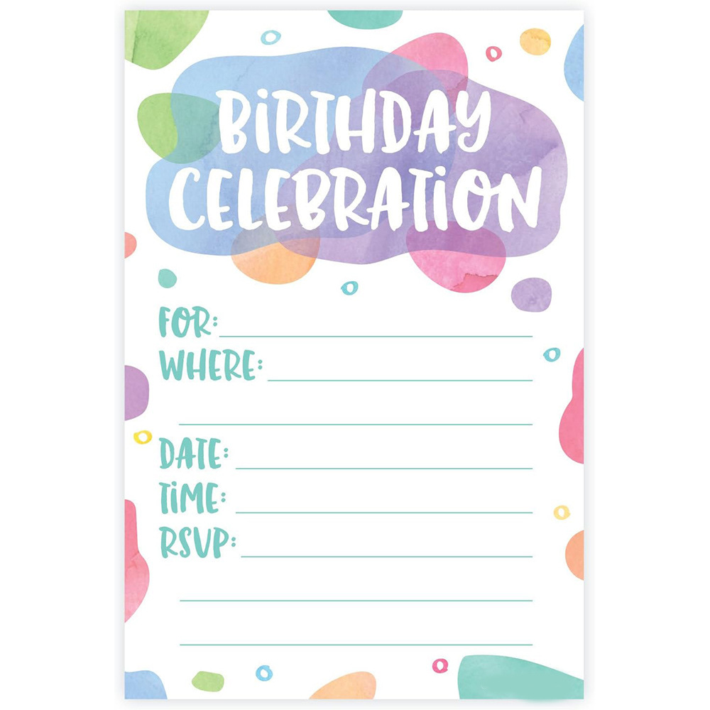 外贸热销水彩圆点生日派对邀请函卡片Birthday Party Invitation