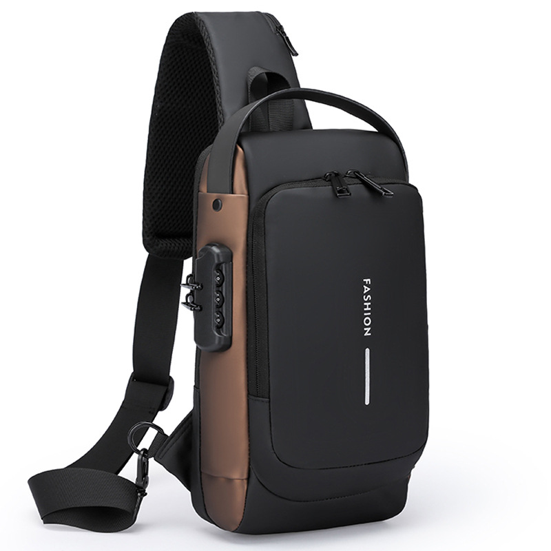 Bloqueo de contraseña Bolso diagonal para hombre Bolso de pecho recargable USB antirrobo Bolso deportivo de hombro Bolso pequeño Bolso multifunción para hombre