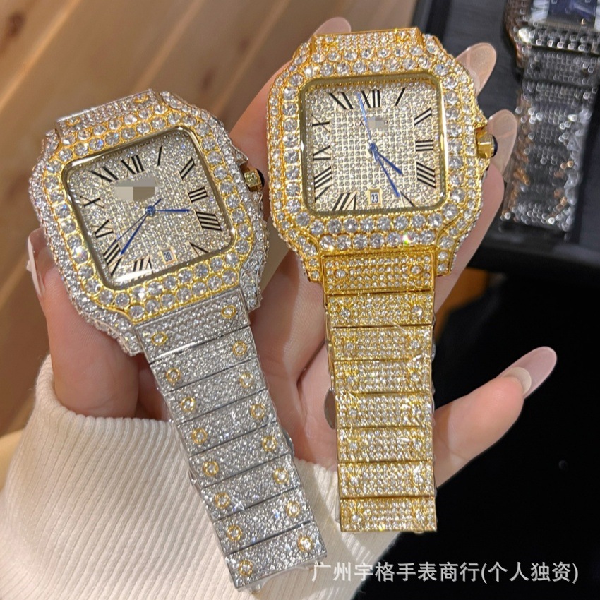 Aliexpress Cross-Border Foreign Trade Manufacturer Hot-Selling Cartier Brand Roman Three-Hand Calendar Diamond-Set Quartz Watch with Starry Sky