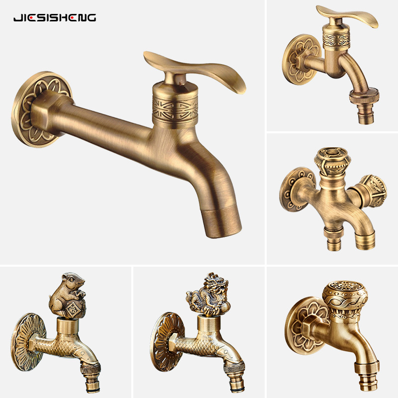 Antique Brass Four-Point Washing Machine Faucet Outdoor Household Balcony Mop Pool Quick-Open Single Cold Water Faucet Wholesale
