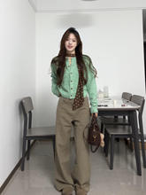 韩系温柔慵懒绿色针织开衫女早秋季穿搭2025新款修身显瘦毛衣外套