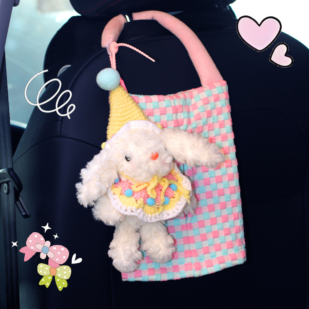 Lindo conejo, toalla de papel de coche, bolsa colgante, caja de cartón para coche, asiento interior, almacenamiento 2025, nueva muñeca colgante image 1