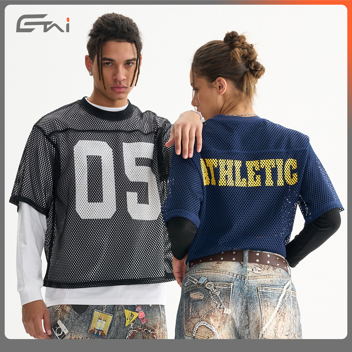 ETAI tendencia deportiva de verano suelta transpirable boxy camiseta corta ancha marca de moda masculina pareja malla manga corta