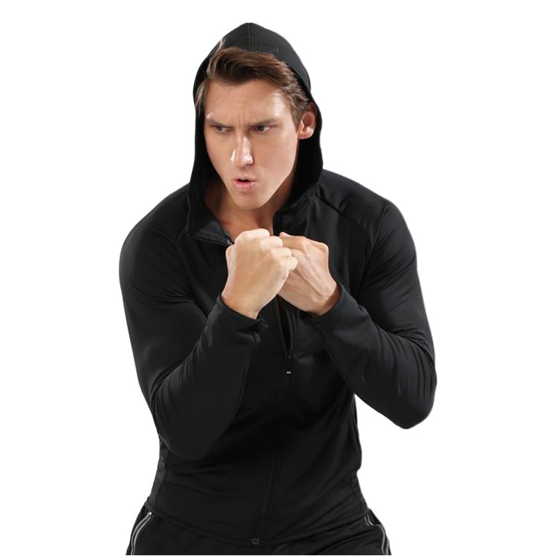 Hunting Star Autumn and Winter Long Zipper Hooded Sports Jacket Men's Fitness Clothing Muscle Cross-border Training Running 90123