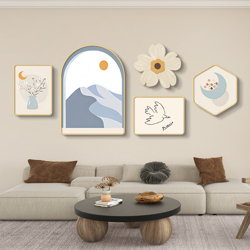 クリーム風客間装飾画北欧風ソファー背景壁壁画レストラン背景壁掛け画結晶磁器画