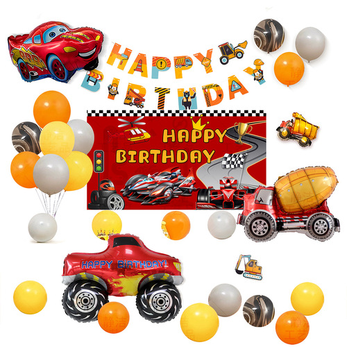 Boy 2 and 3 years old, car balloon baby children's birthday party atmosphere decoration scene arrangement background wall