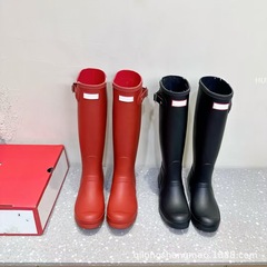 高端品质2025秋冬低跟户外防水防滑高筒雨靴骑士靴红色水靴长筒靴