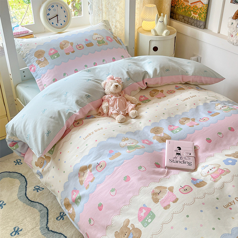 Juego de cama de dormitorio de estudiantes universitarios de tres piezas de algodón puro 2025 nueva ropa de cama con funda de edredón individual