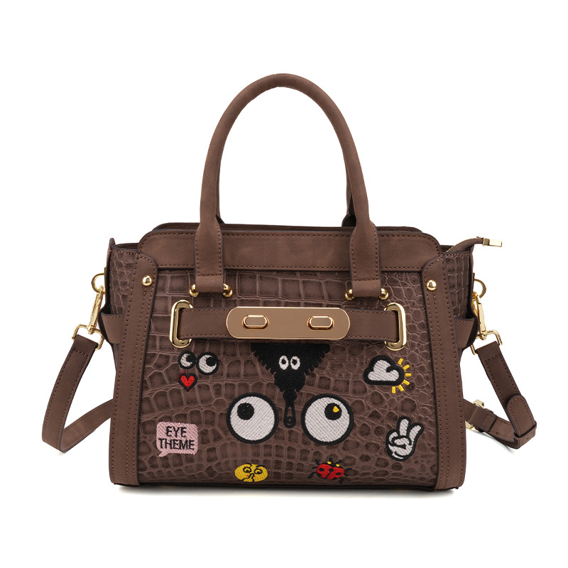 2025 nueva mujer bordado borde de aceite PU bolsas de estilo de invierno otoño ganso alas inclinadas bolsas de mujer de moda 2873 #