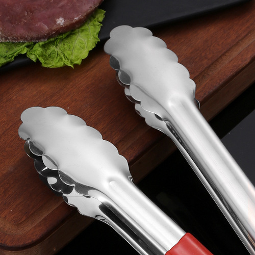 Stainless steel plum blossom red plastic food clips non-slip anti-scalding food clips commercial cold barbecue steak red slippery plastic clips