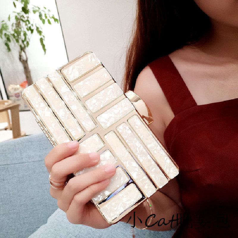 Cross-Border Clutch Bag, Acrylic Simple Chain Crossbody Bridal Dress Evening Banquet Women's Bag, Small Square Bag