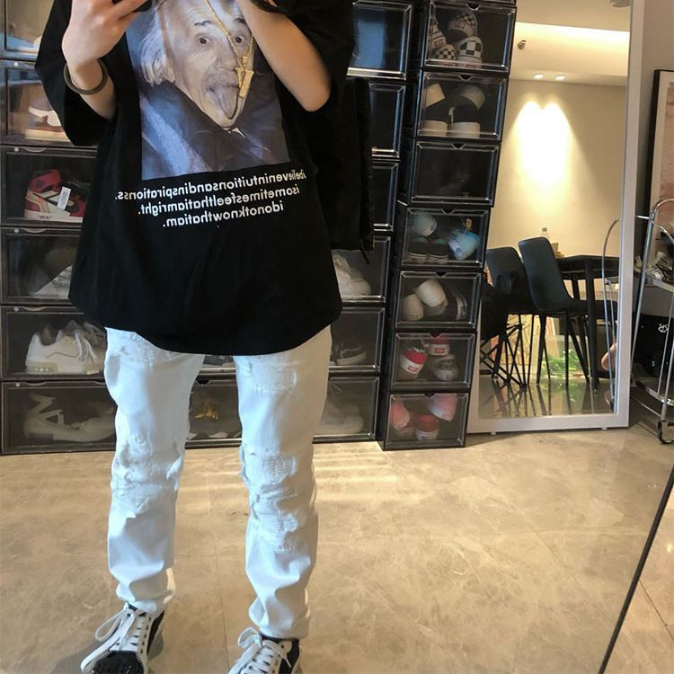 Men's Clothing high street fog style trend hole pleated jeans men and women the same style all match casual all match_voghion.com