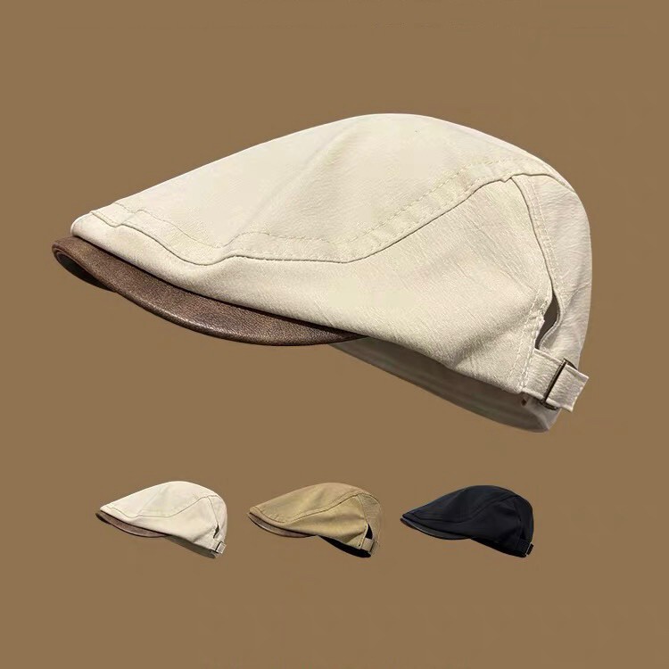 25S Leather Brim Splicing Hong Kong Style New Yuppie Reverse Beret Women's Summer Thin Retro Fashion Casual Hat