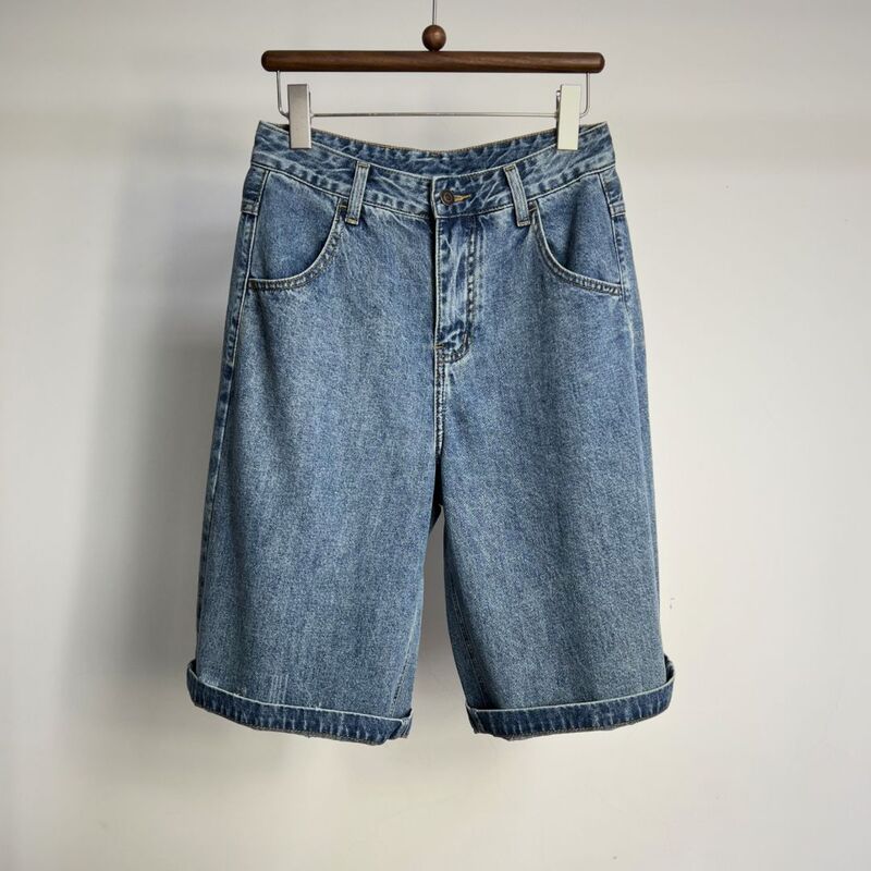 【Cp】Designer Women's Clothing Boutique Genuine American Retro High-Waisted Straight-Leg Slim-Fit Denim Shorts