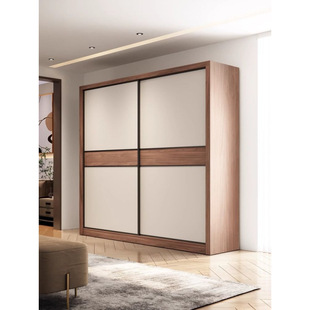 Walnut Color Nordic Style Wardrobe with sliding door Modern Simple Color-block Household Bedroom Storage Cabinet Economical Large Wardrobe
