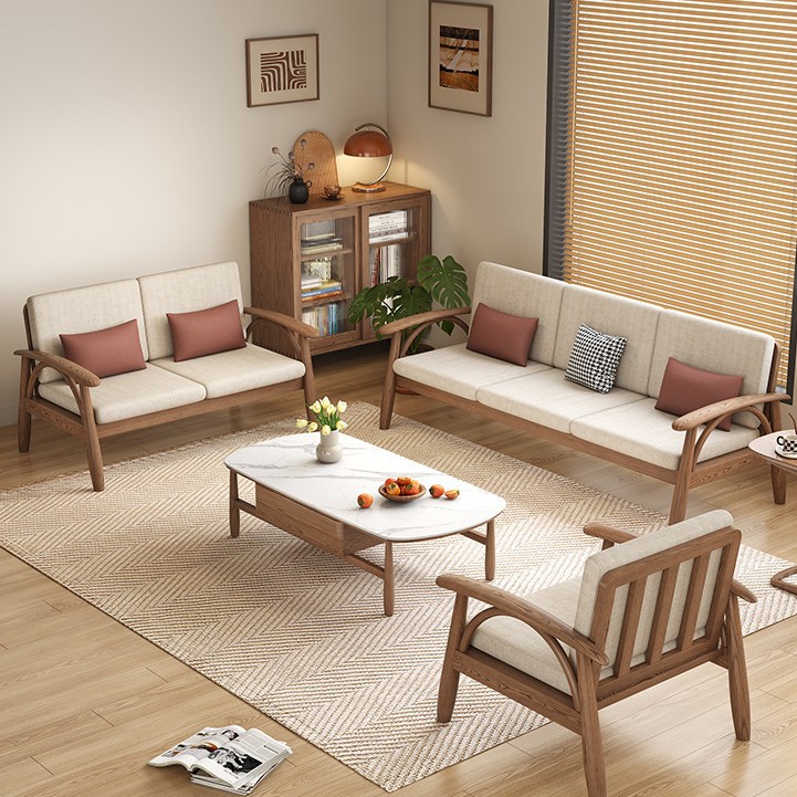 All Solid Wood, All White Wax Wood Sofa, Winter and Summer Dual-Purpose, Large and Small Size, Modern Simple Log Sofa