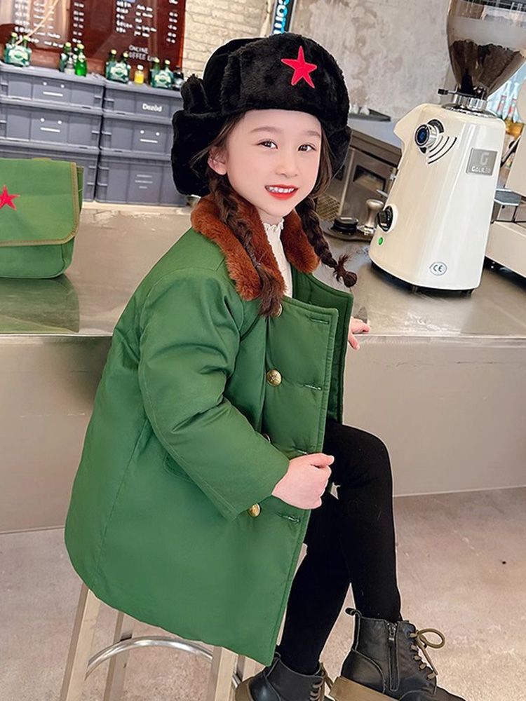 Abrigo de invierno militar para niños engrosamiento de invierno para niños Abrigo de invierno del noreste otoño e invierno nuevo abrigo de algodón verde de Girl Scouts