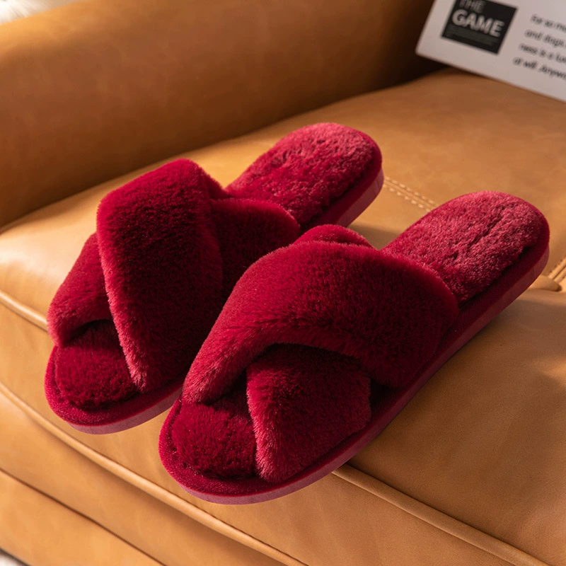 Плюшевые тапочки Amazon Explosions Cross, Новые осенне-зимние теплые хлопковые тапочки для дома, утолщенные дырявые тапочки Мао