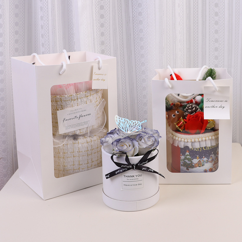 Window Handbags, Wholesale, Valentine's Day Gift Bouquet Packaging Bags, Transparent Window Bags, Paper Bags, Handbags