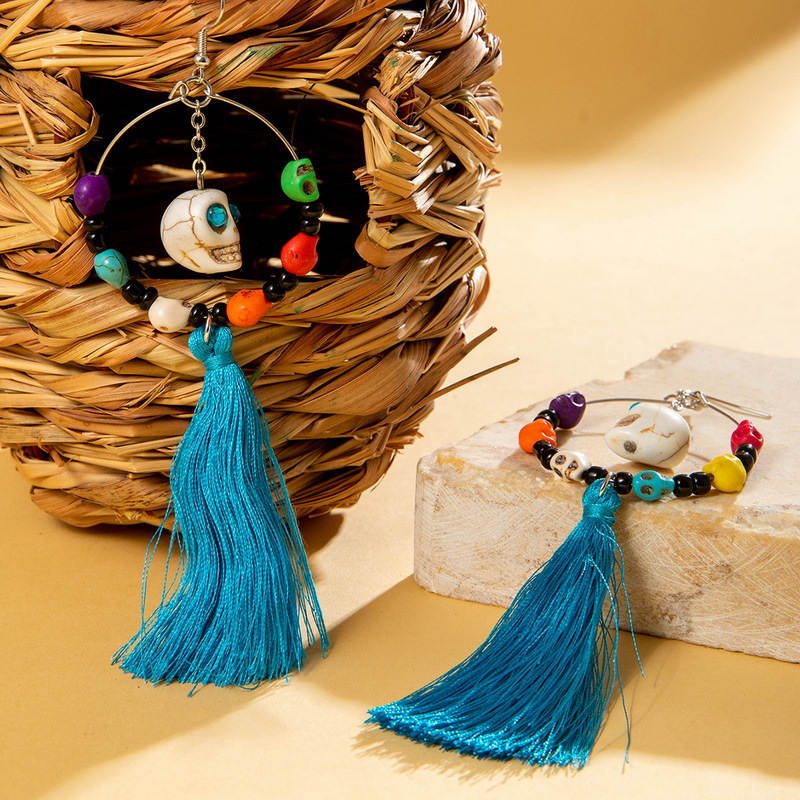 27g Weight Alloy Ear Needle Material Drop Earrings Classification 1 Pair Quantity Holiday, Daily Occasion Alloy, Resin Material Halloween Festival Tassel, Skull Pattern Women's Gender Plating Design Elegant, Streetwear Style 1 Pair Halloween Elegant Streetwear Tassel Skull Plating Alloy Resin Drop Earrings 27